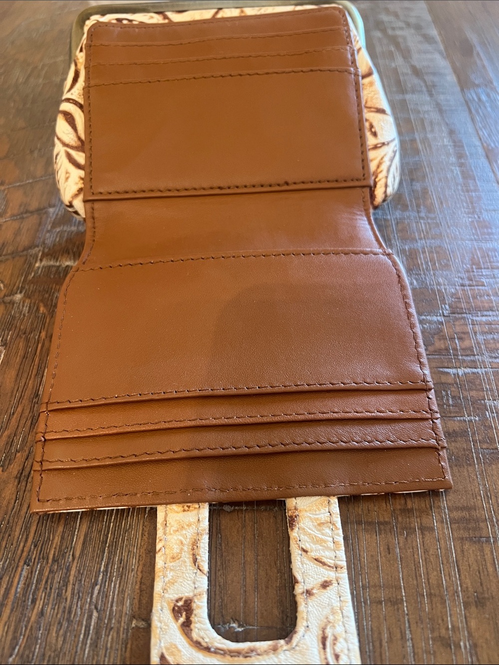 Myra Bag Cream and Brown Floral Embossed Coin Leather Wallet - Picture 6 of 9